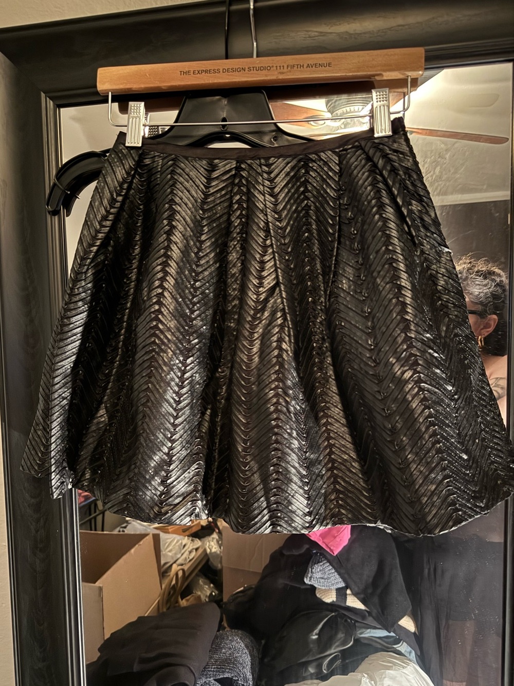 Madeline Black Chevron-Textured Skater Skirt